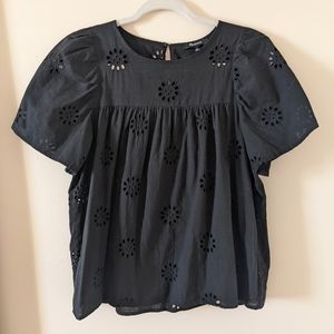 Madewell Daisy Eyelet Flutter-Sleeve Yoke Top